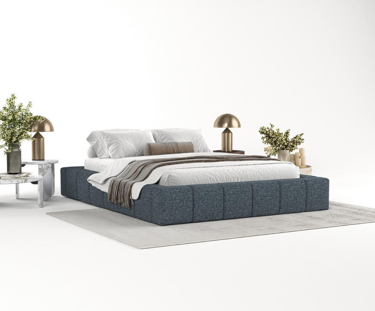POLSTERBETT Kea mit Stauraum 200/200 cm Marineblau im Modesto Stoff - Schwarz/Naturfarben, Holz/Holzwerkstoff (200/200cm) - AltaBeds