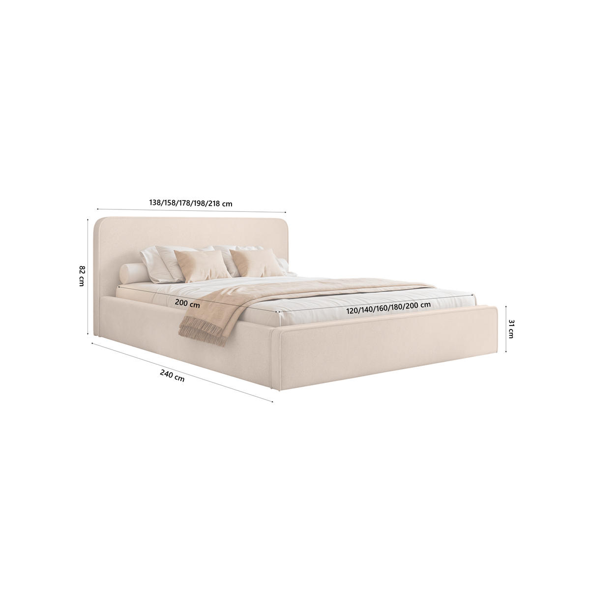 POLSTERBETT Monteli 160x200 cm, Sandbraun - Greige, Textil (160/200cm) - Fedve