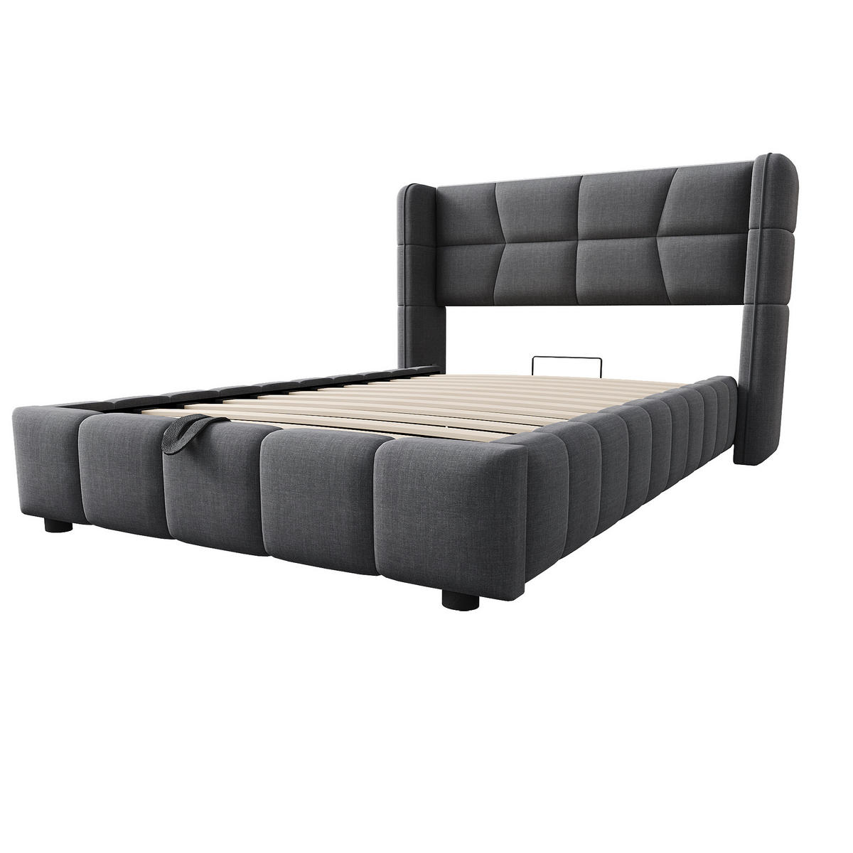 POLSTERBETT 90/200 cm grau aus Stoff mit Stauraum und Hebemechanismus - Grau, Textil (90/200cm) - OKWISH