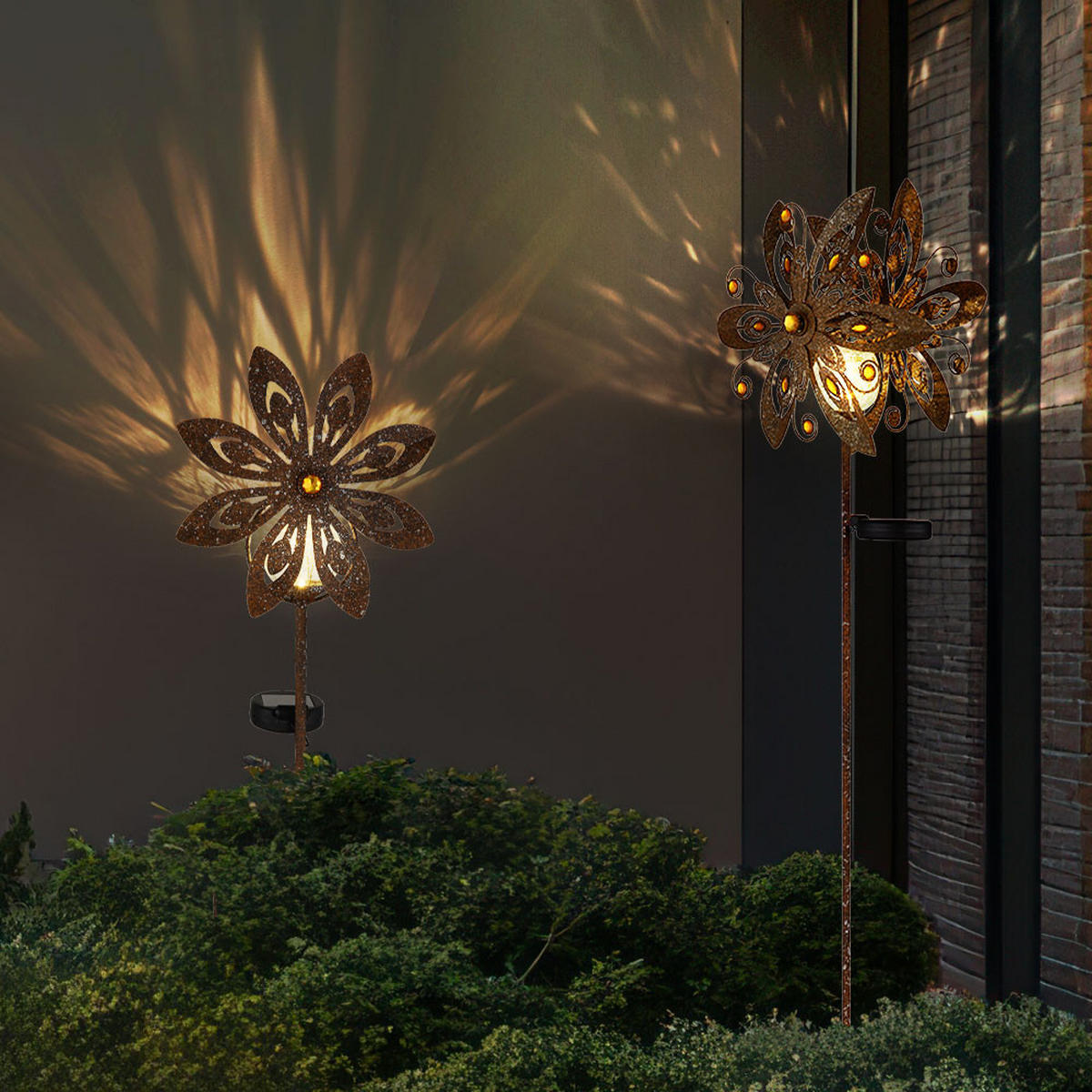 LED AUSSENLEUCHTE Metall Rostfarbe 2er Set - Braun, Metall (32/17.5/124cm) - Globo Lighting