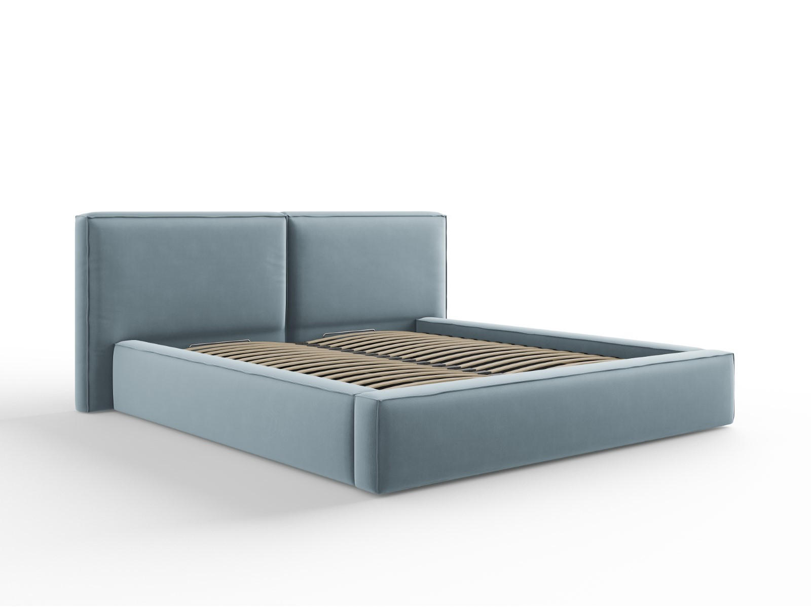 BETT mit Bettkasten und Kopfteil Jodie aus Samt hellblau 180x200cm - Hellblau, Textil (180/200cm) - Micadoni