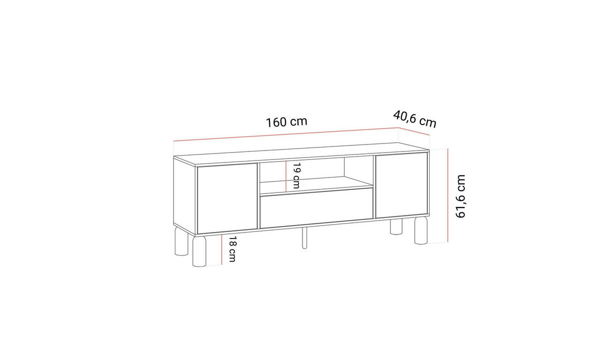 TV-SCHRANK LINDEN 160/40,6/61,6 cm mit Schublade Eiche Bookmatch - Eichefarben, Eichenholz/Holzwerkstoff (160/61.6/40.6cm) - Lookway
