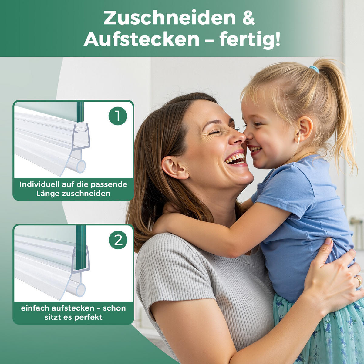 DUSCHDICHTUNG 80 cm für Duschtüren 7–8 mm transparent zuschneidbar - Transparent, Kunststoff (80/2.2cm) - S'AFIELINA