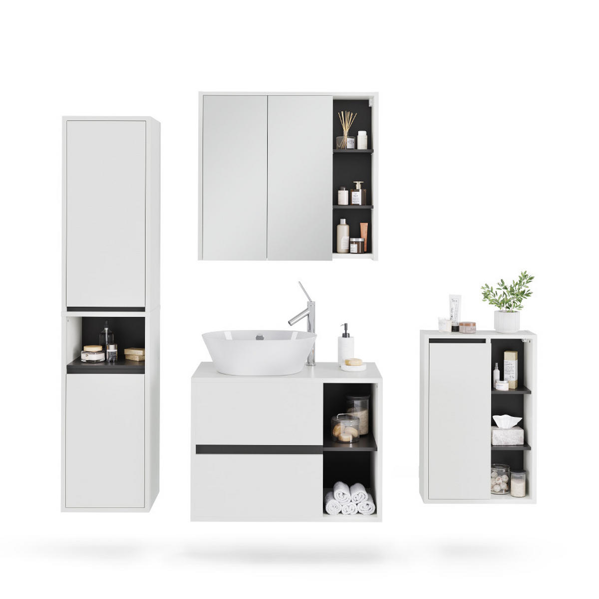 KOUPELNOVÁ SESTAVA NÁBYTKU Viola Bílá/šedá - bílá/šedá, kompozitní dřevo (80/60/46cm) - Vicco