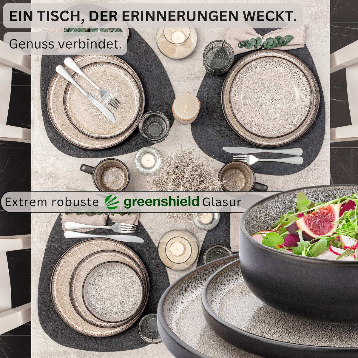 KOMBISERVICE LUXOR - 24 teilig aus Steingut - Beige/Schwarz, Stein (50/30/80cm) - Sänger