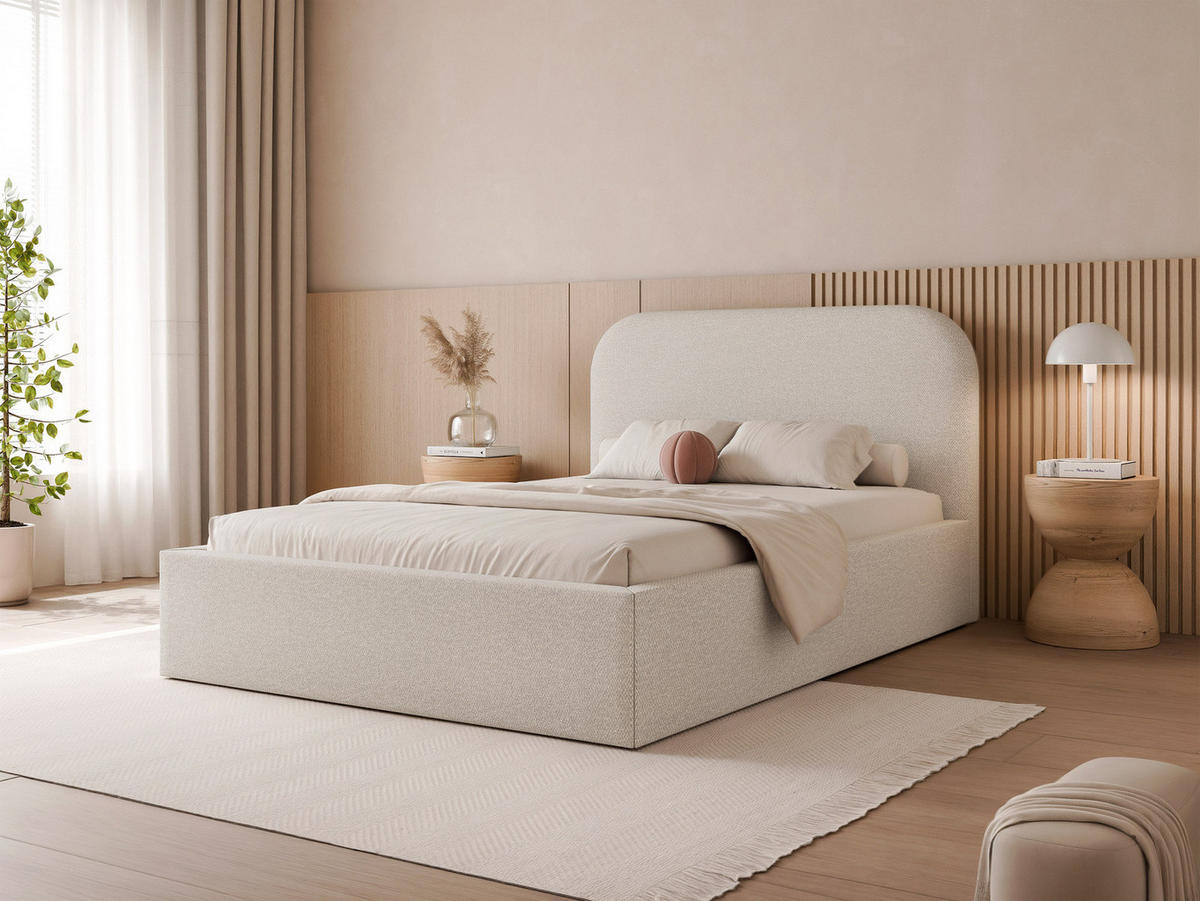 POLSTERBETT FUZZI 120x200 cm Beige (Stoff Lumi) - mit Bettkasten und Lattenrost - Beige, Holzwerkstoff/Textil (120/200cm) - Ravio