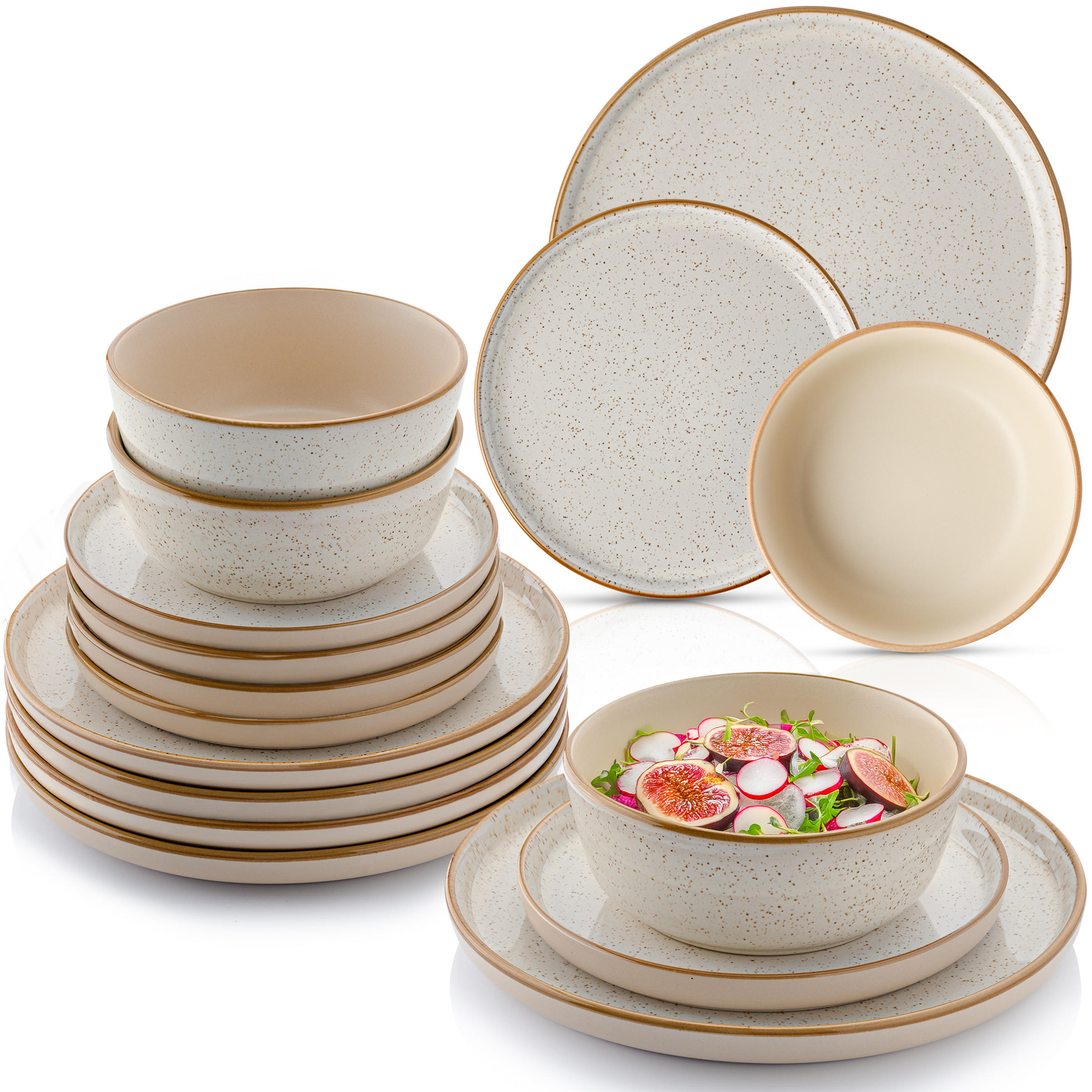 TAFELSERVICE RIO CREME - 18 teilig aus Steingut - Creme, Stein (17/25/25cm) - Sänger