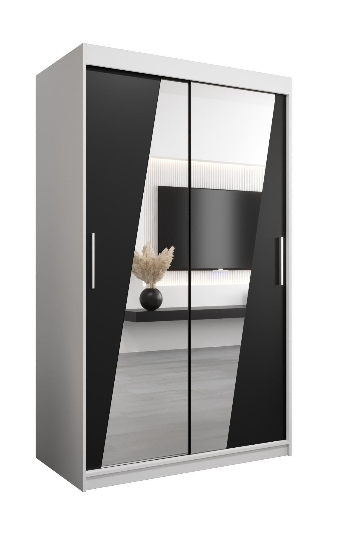 SCHWEBETÜRENSCHRANK 200/120/62 2-türig - Silberfarben/Schwarz, Holz/Kunststoff (120/200/62cm) - Abiks Möbel