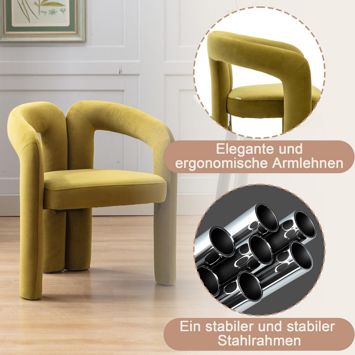 ESSZIMMERSTUHL 2er-Set aus Samt mit Metallbeinen - Olivgrün, Textil (64/71/50.5cm)