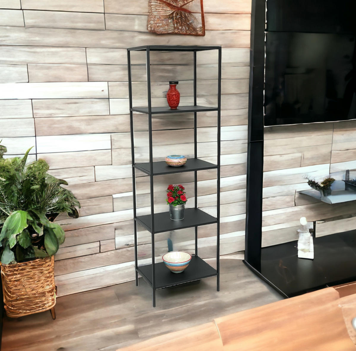 STANDREGAL Schwarz Schmal Metall mit 5 Ebenen 170x50x35 cm Stehend - Schwarz, Metall (51/170/36cm) - DanDiBo