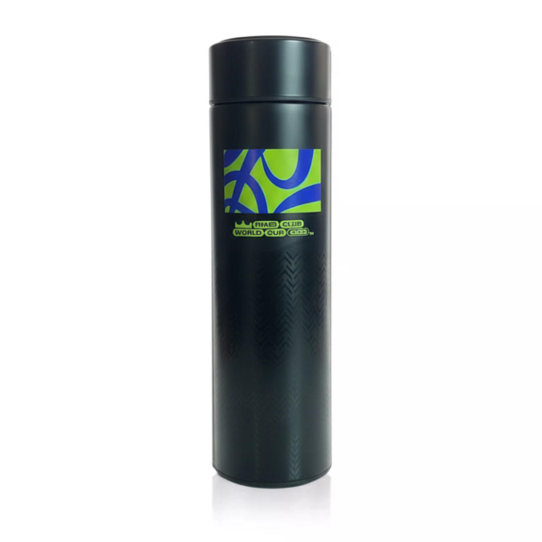 THERMOSFLASCHE 286 Schwarz, 500 ml, Edelstahl, Temperaturanzeige, Isolierflasche, Trinkflasche, Heiß Kalt, Thermobecher, Sport, Büro, Reise - Blau/Schwarz, Kunststoff/Metall (0.5L) - JUNG