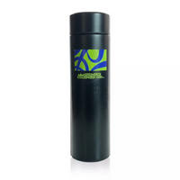 THERMOSFLASCHE 286 Schwarz, 500 ml, Edelstahl, Temperaturanzeige, Isolierflasche, Trinkflasche, Heiß Kalt, Thermobecher, Sport, Büro, Reise - Blau/Schwarz, Kunststoff/Metall (0.5L) - JUNG