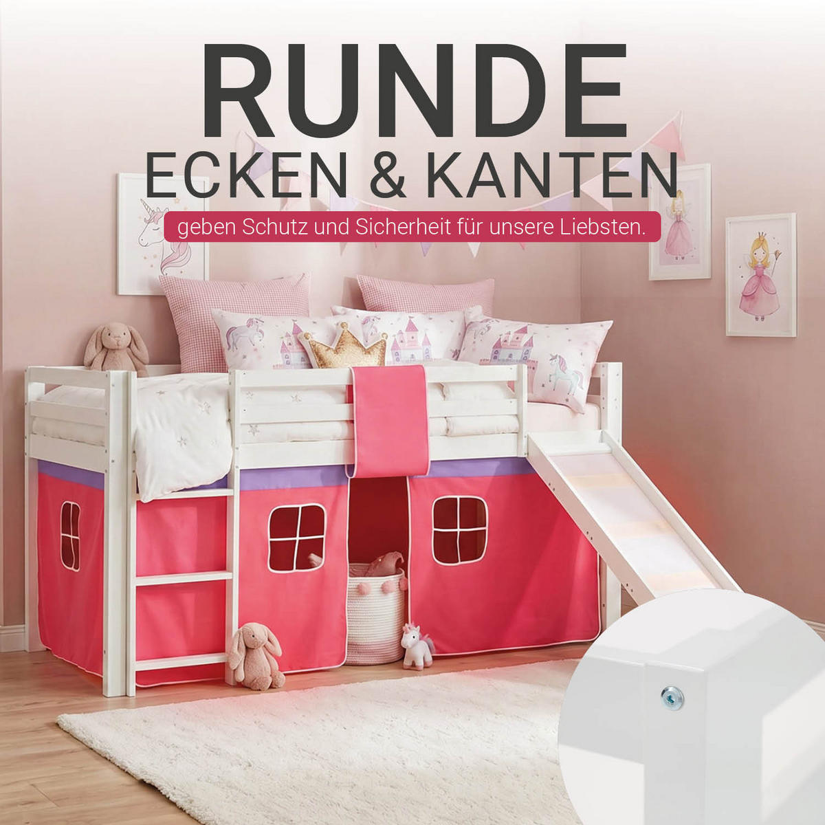 HOCHBETT 90/200 cm in Pink mit Lattenrost + Matratze - Pink/Weiß, Holz - Homestyle4u