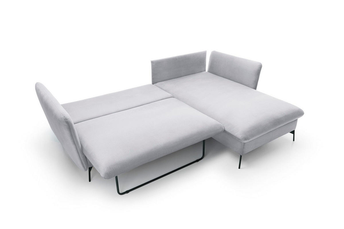 ECKSOFA FERRO Grau Velours-Stoff mit Schlaffunktion - Grau, Holz (258/167cm) - MASSENO