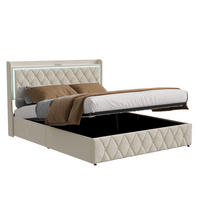 POLSTERBETT 140x200 cm in Beige mit LED, Stauraum & Ladestation - Beige, Holz/Metall (140/200cm) - PARAFTA HOME