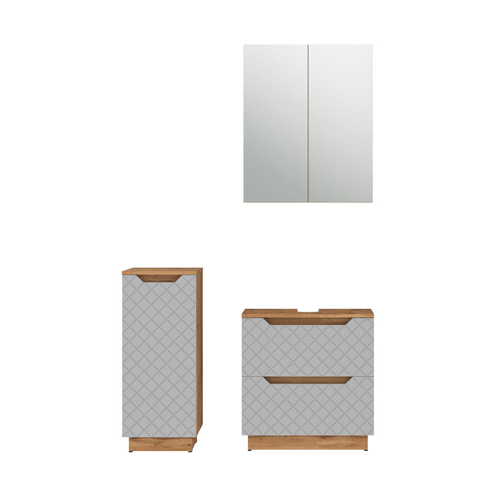 BADMÖBEL-SET Lotta Eiche/Grau mit Kachelstruktur 3 Teile - Eichefarben/Grau, Holzwerkstoff (59.8/62.5/32cm) - Vicco