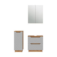 BADMÖBEL-SET Lotta Eiche/Grau mit Kachelstruktur 3 Teile - Eichefarben/Grau, Holzwerkstoff (59.8/62.5/32cm) - Vicco