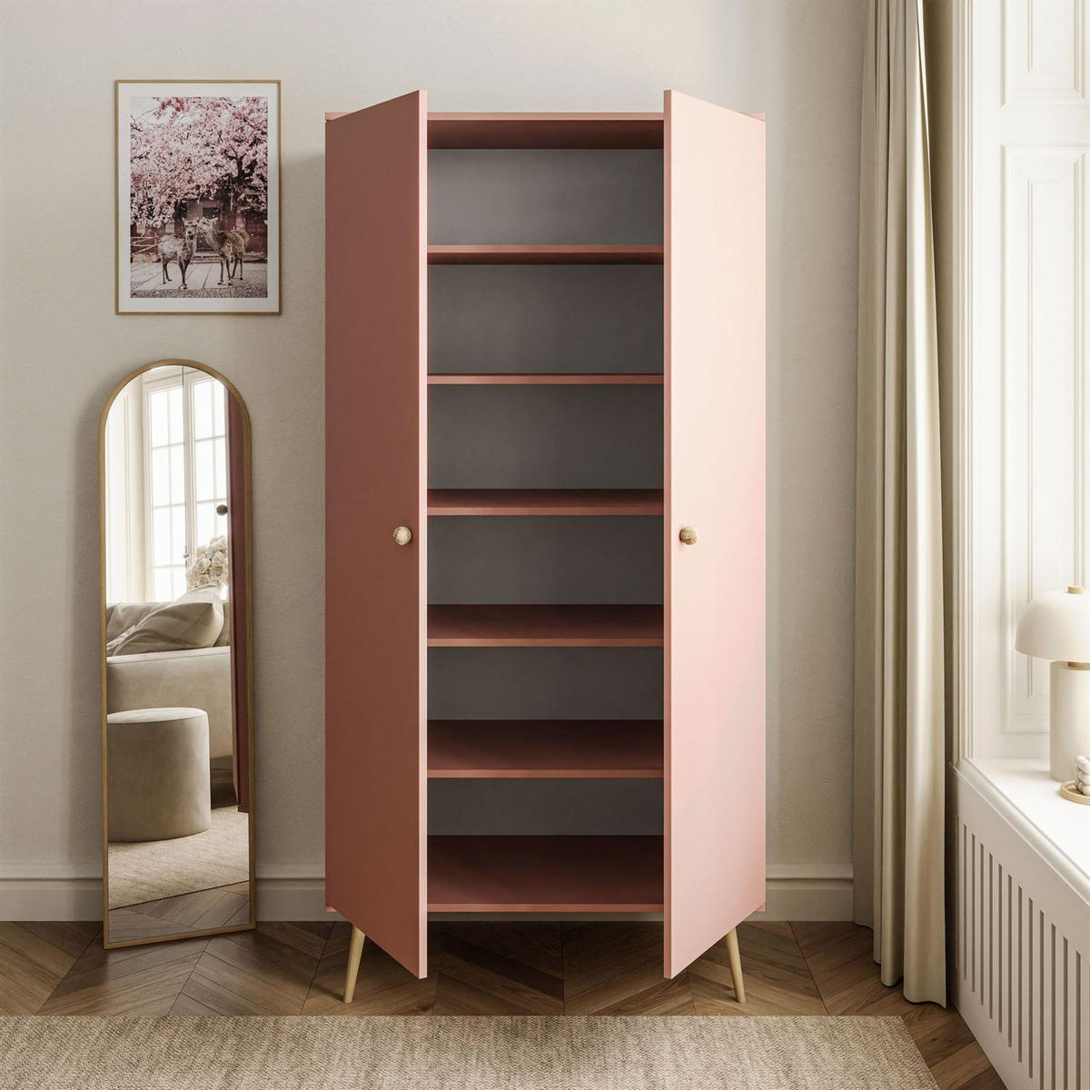 KLEIDERSCHRANK Zweitüriger HARMONY Natürlich Rosa - Rosa, Holzwerkstoff (87/212/41cm) - Lookway