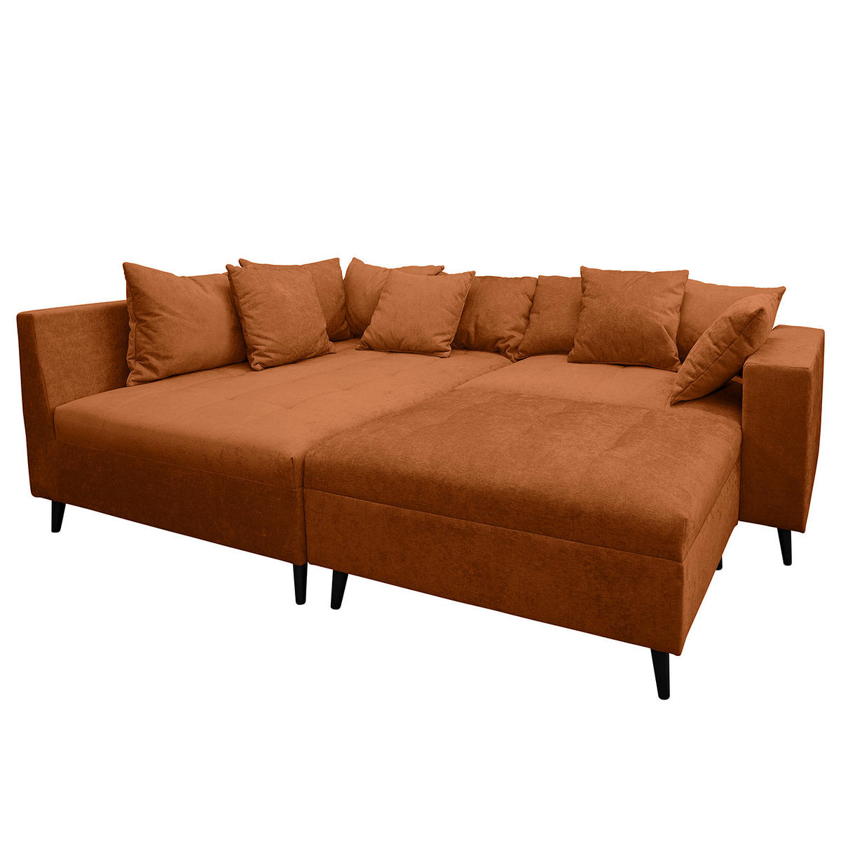 ECKSOFA mit Ottomane und Hocker - Rostfarben/Schwarz, Birkenholz/Textil (247/174cm) - home24