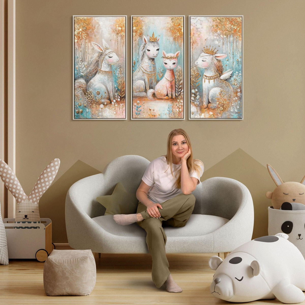 GEMÄLDE Märchenhafte Wesen Schattenfugenrahmen Beige 120x80 cm - Beige, Holz (120/80cm) - YS-art gallery