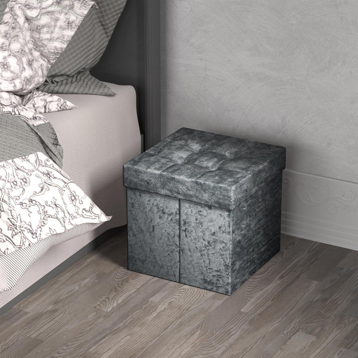 SITZBOX Faltbar mit Samtbezug 30/30/30 cm (Grau) - Grau, Karton (30/30/30cm) - Intirilife