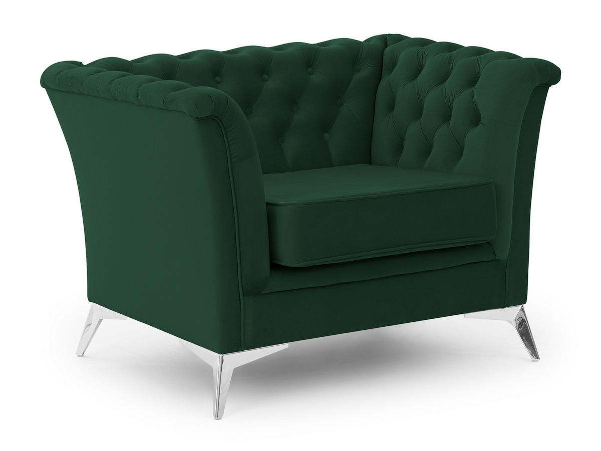 CHESTERFIELD-SESSEL Whitby Flaschengrün Samt mit silbernen Füßen - Dunkelgrün/Silberfarben, Holz/Textil (116/78/82cm) - S-Style Möbel