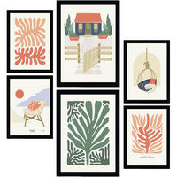 POSTER Set Mit 6 Minimalistischen In Leuchtenden Farben Strandhaus Drucke Von Landschaften Und Natur Für Innenarchitektur A3 & A4 Schwarzer Rahmen - Schwarz, Papier (29/3cm) - Nacnic