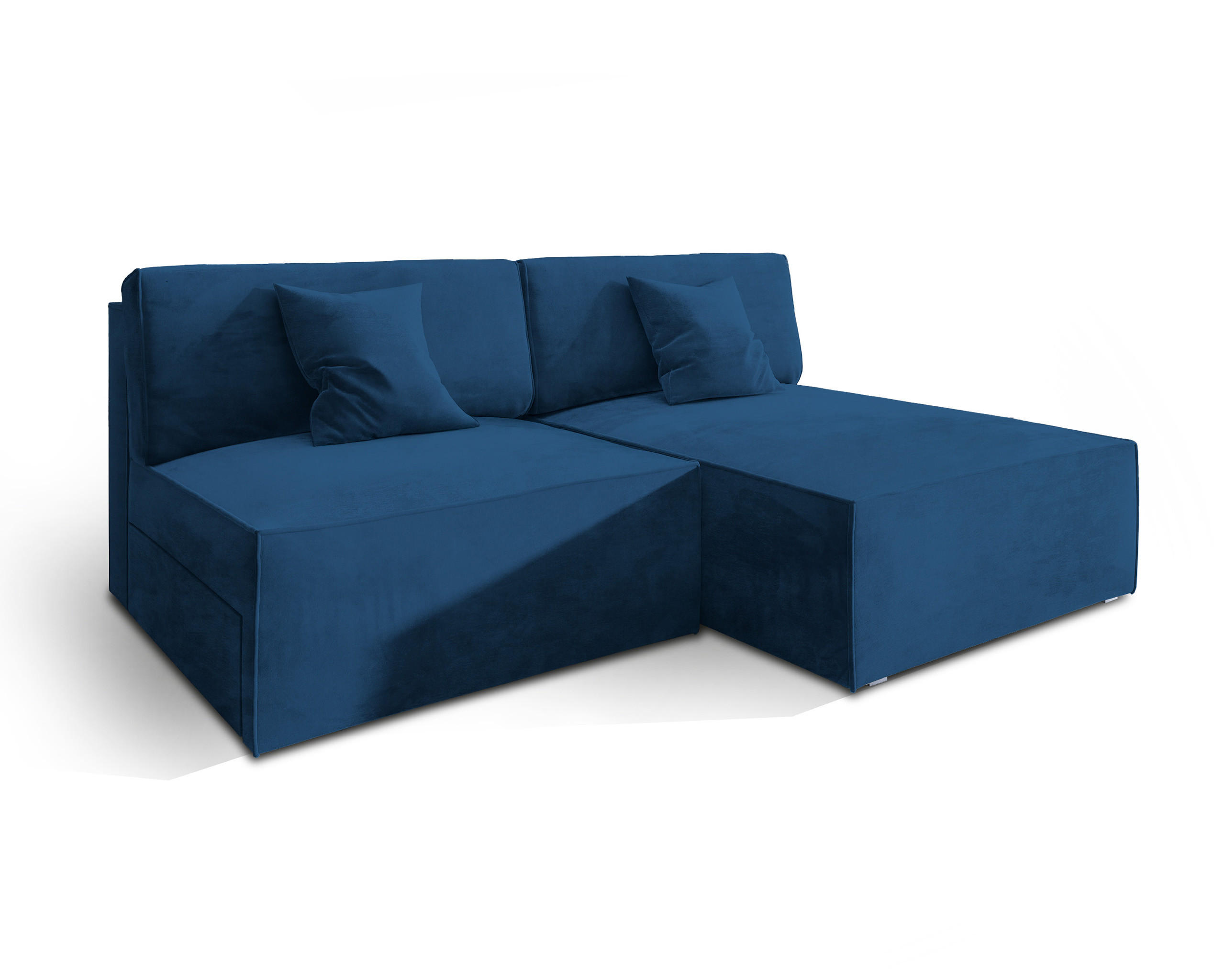 ECKSOFA FIORO M Blau Velours-Stoff mit Schlaffunktion - Blau, Holz (204/148cm) - MASSENO