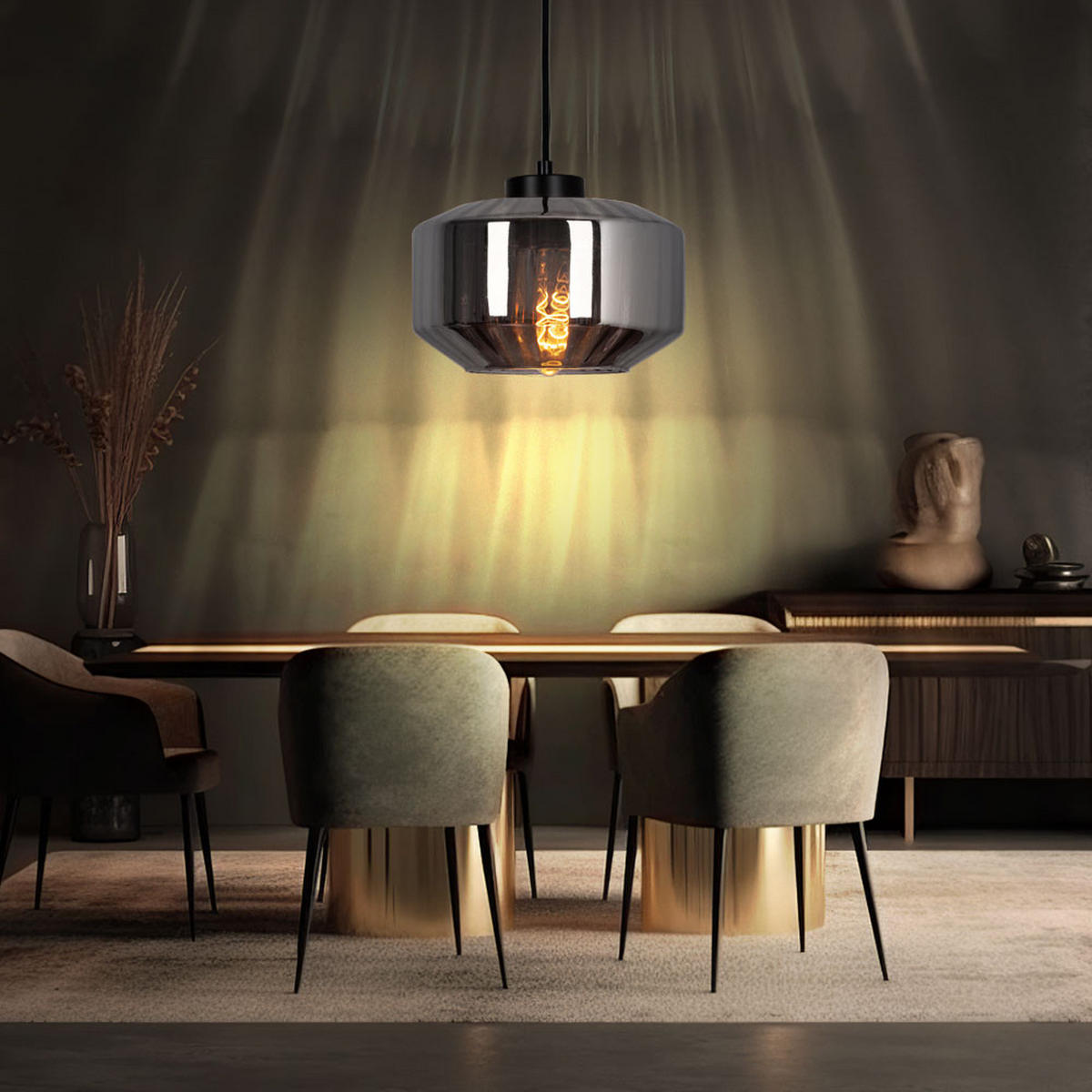 HÄNGELEUCHTE Metall Glas Schwarz - Schwarz, Glas (24/24/120cm) - Globo Lighting