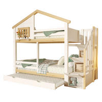 ETAGENBETT 90/200 mit Ausziehbett und Stauraumleiter in Weiß und Natur - Weiß/Naturfarben, Holz/Holzwerkstoff (90/200cm) - EVRYAE
