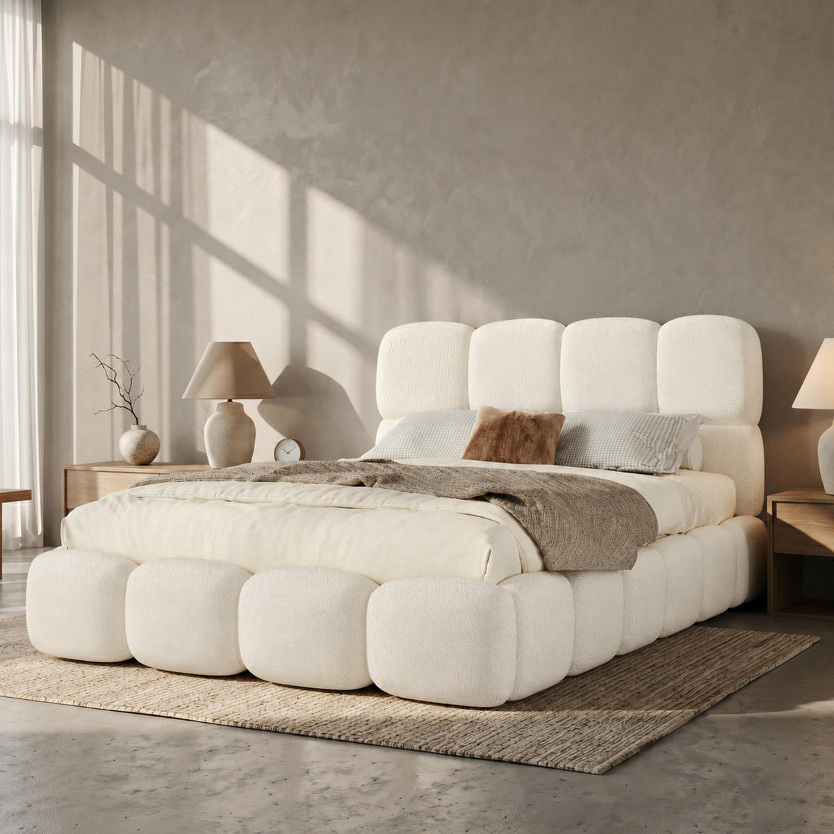 POLSTERBETT 140x200 cm Weiß Bouclé mit Stauraum - Weiß, Textil (140/200cm) - FLIEKS