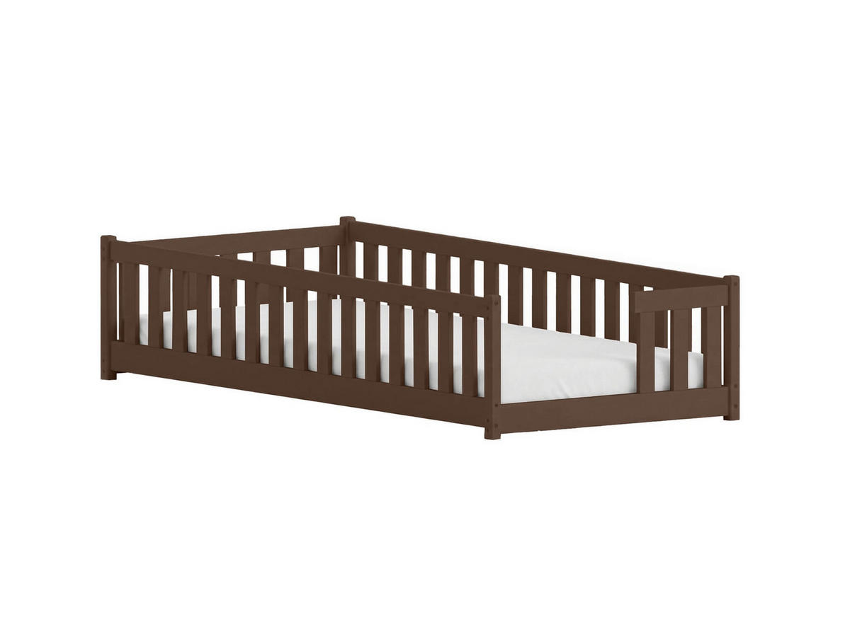 BODENBETT 90x190 cm in Zartbitterschokolade - Dunkelbraun, Holz (90/190cm) - Kids Collective