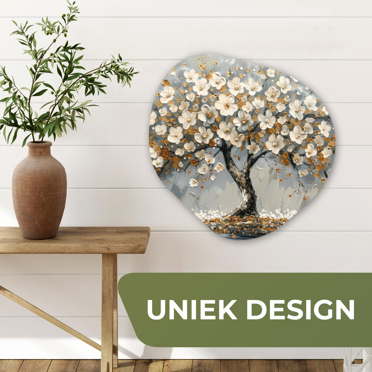 WANDBILD Baum - Gold - Blumen - Abstrakt - Kunst Wandbild 60x60 cm - Goldfarben, Kunststoff (60/60cm) - MuchoWow