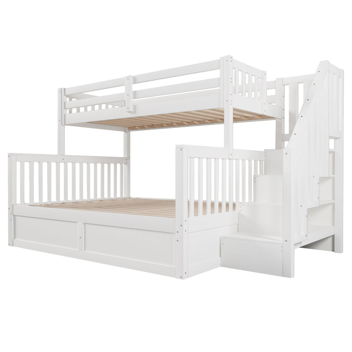 HAUSBETT 90/200 cm + 140/200 cm mit Stauraum und Treppe in Weiß - Weiß, Holz (90/200cm) - BEAOK