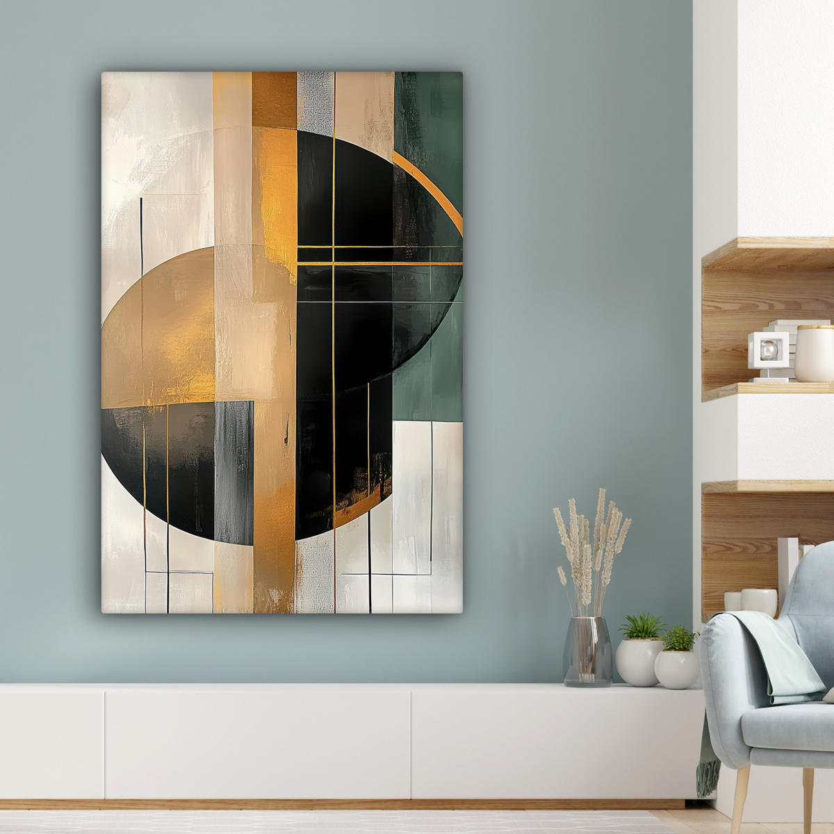 LEINWANDBILD - Abstrakt - Gold - Bronze - Grün - Formen - Modern - 80x120 - Wanddeko - Multicolor, Textil (80/120cm) - MuchoWow