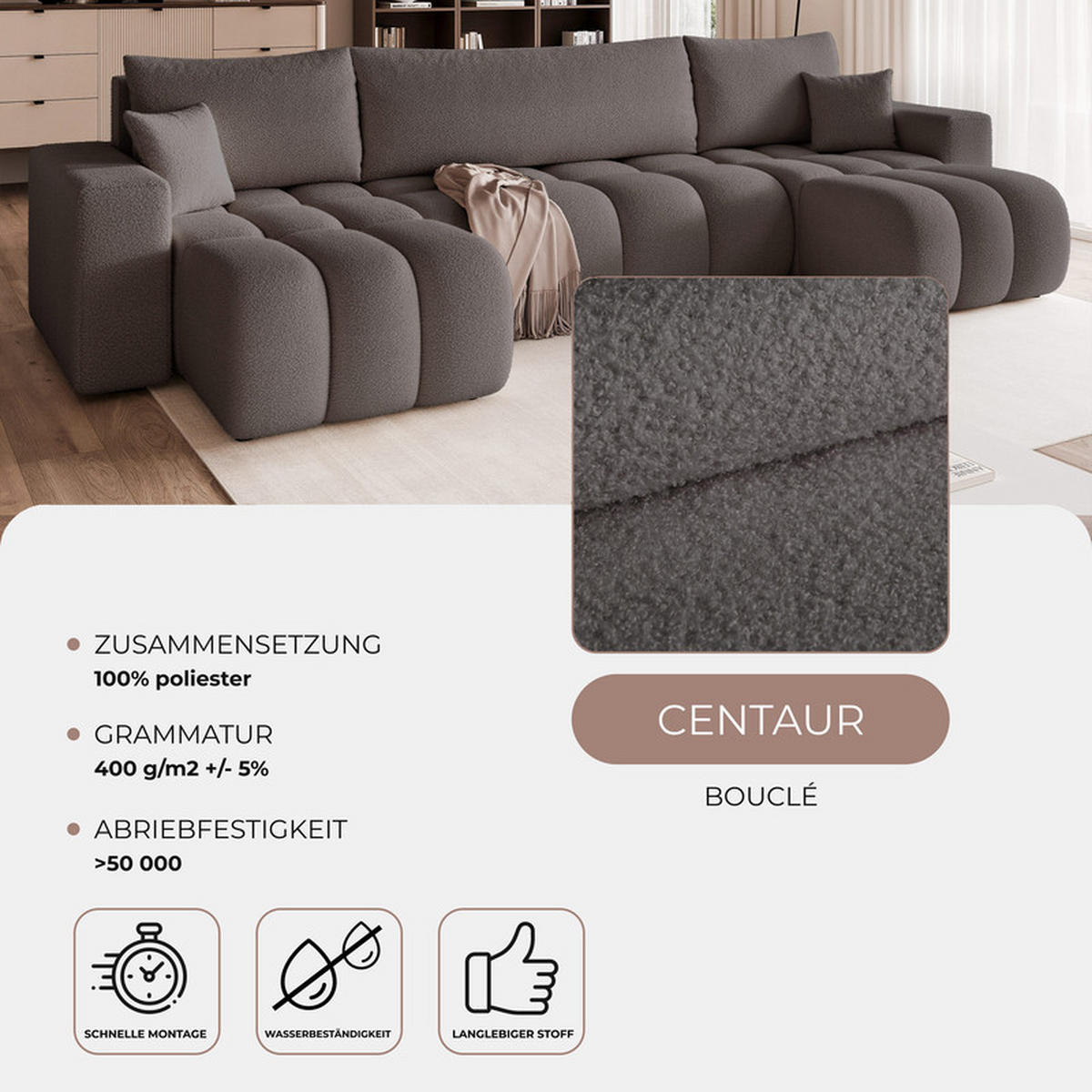 WOHNLANDSCHAFT OFI mit Schlaffunktion und Bettkasten Dunkelgrau - Dunkelgrau, Holzwerkstoff/Kunststoff (318/79/145cm) - Idohome