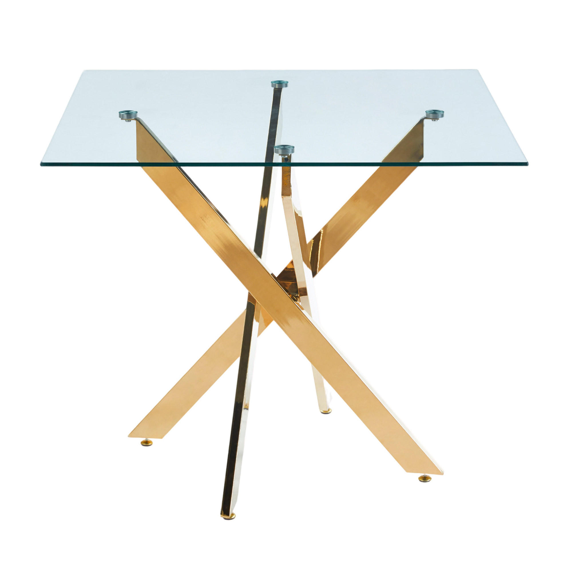 ESSTISCH 80/80/75 cm in Gold mit Glasplatte und Metallgestell - Goldfarben, Metall (80/80/75cm) - Flora Grace