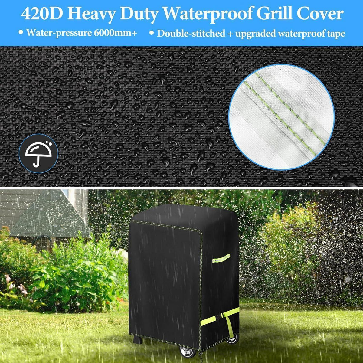 GRILL Abdeckhaube 90 x 70 x 110cm Wetterfest 420D Oxford - Schwarz, Textil (70/110/90cm)