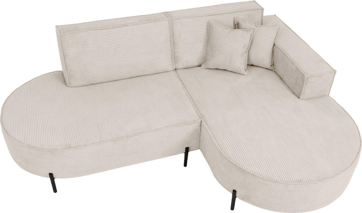 ECKSOFA Hana Loft 3-Sitzer Ecke Rechts, Cordstoff Chenille, Creme 241/80/168 cm - Creme/Schwarz, Textil/Metall (168/241cm) - WFL GROUP