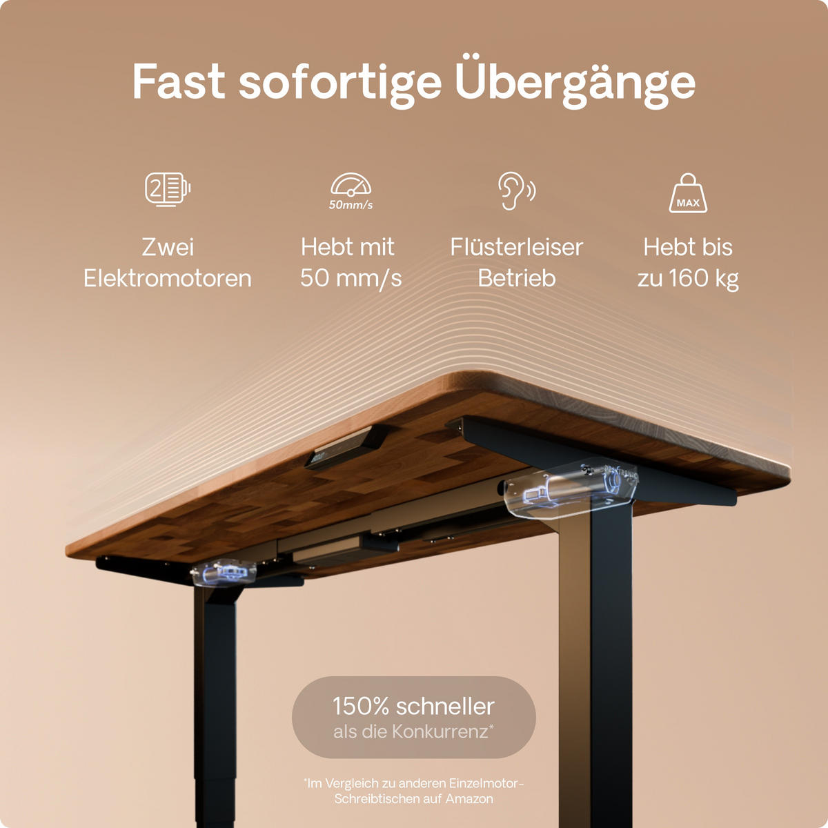 SCHREIBTISCH Elektrisch Höhenverstellbarer HomePro 120x60cm Schwarz/Massive Walnuss mit Memory-Funktion, Anti-Kollisions Technologie - Walnussfarben/Schwarz, Holz (60/120/63.5cm) - Desktronic
