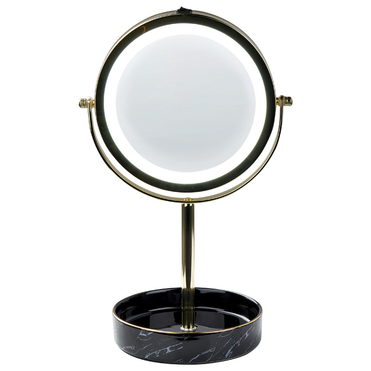 KOSMETIKSPIEGEL gold/schwarz mit LED-Beleuchtung 26 cm Savoie - Goldfarben/Schwarz, Metall (20/34/15cm) - Beliani