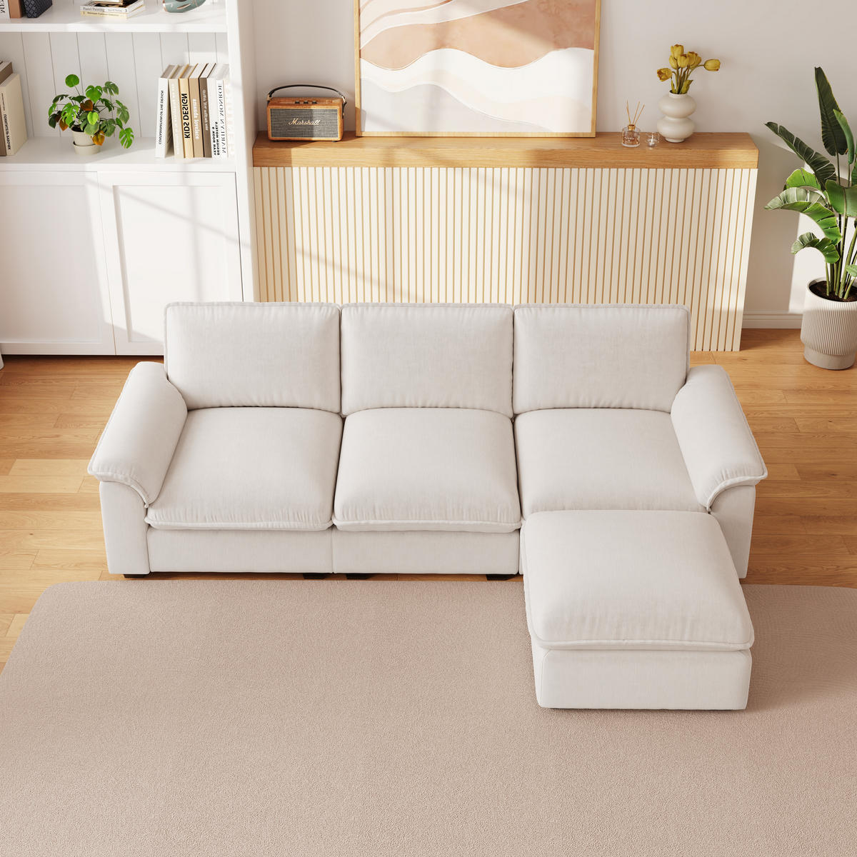 ECKSOFA DE-35030 modular mit Ottomane Beige - Beige, Textil (128/257cm) - ComfortXL