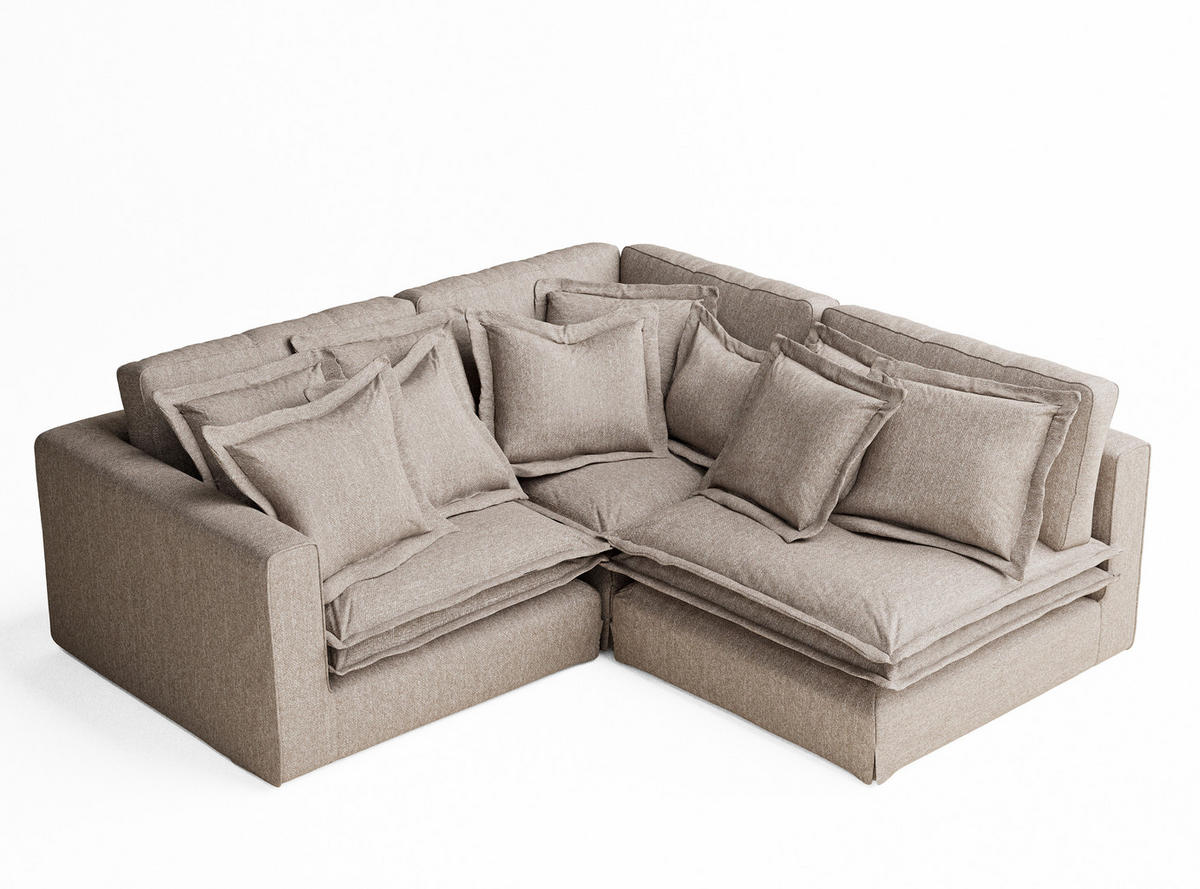 ECKSOFA Amalfi Hellbraun Webstoff - Schwarz/Braun, Holz/Holzwerkstoff (238/222cm) - Maison de Reve