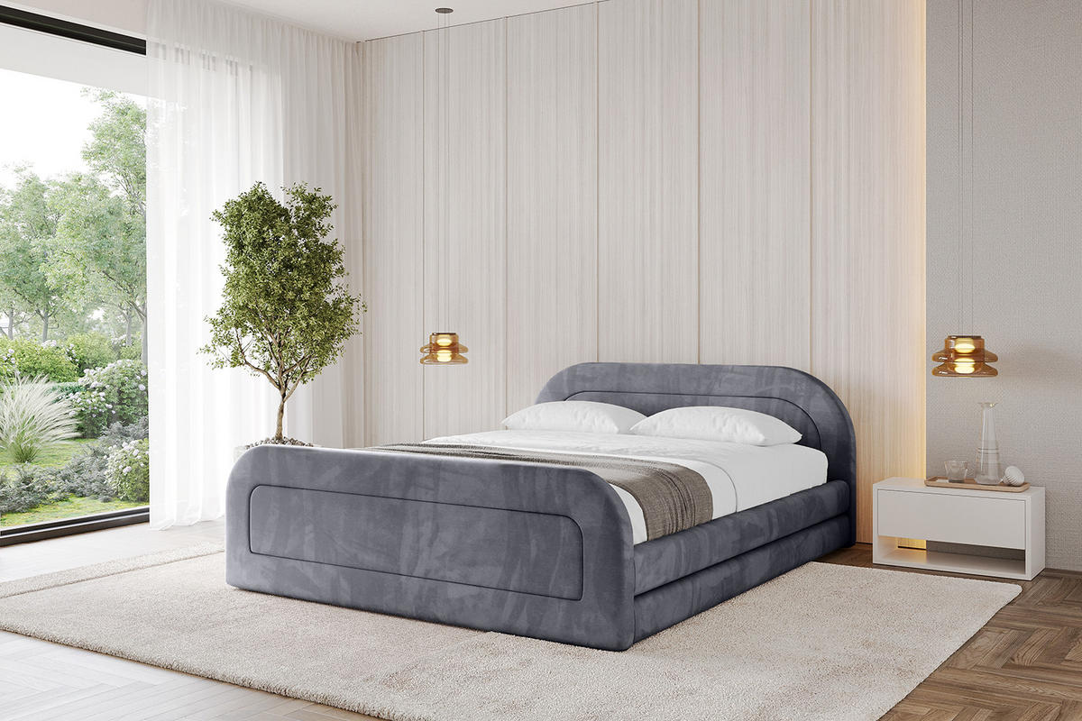 POLSTERBETT mit Bettkasten, Fußteil und Lattenrost, Boxbett mit Matratze H3/H4 - LERIS-v1-Z 200x200 Dunkelgrau - Dunkelgrau, Holzwerkstoff/Textil (200/200cm) - ALTDECOR