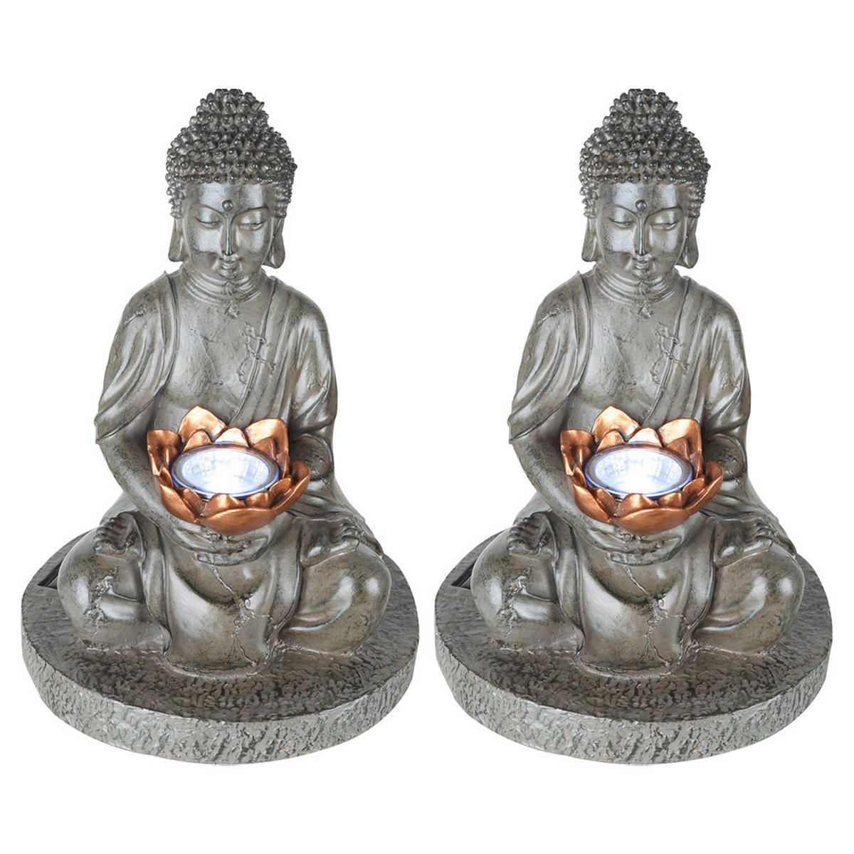 LED AUSSENLEUCHTE Buddha Steinoptik Grau 2er Set - Grau, Kunststoff (18/18/28cm) - Globo Lighting