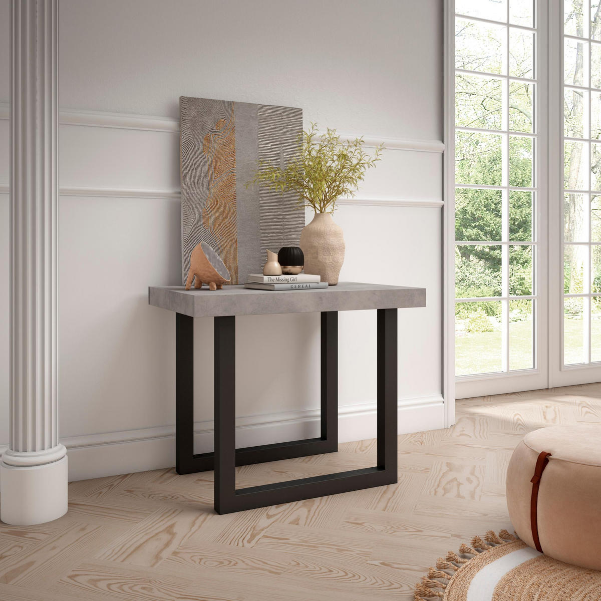 KONSOLENTISCH ausziehbar 58 bis 302cm, für 14 Gäste, zementgrau, 90/58/73cm - Grau, Holzwerkstoff (90/302/73cm) - Skraut Home