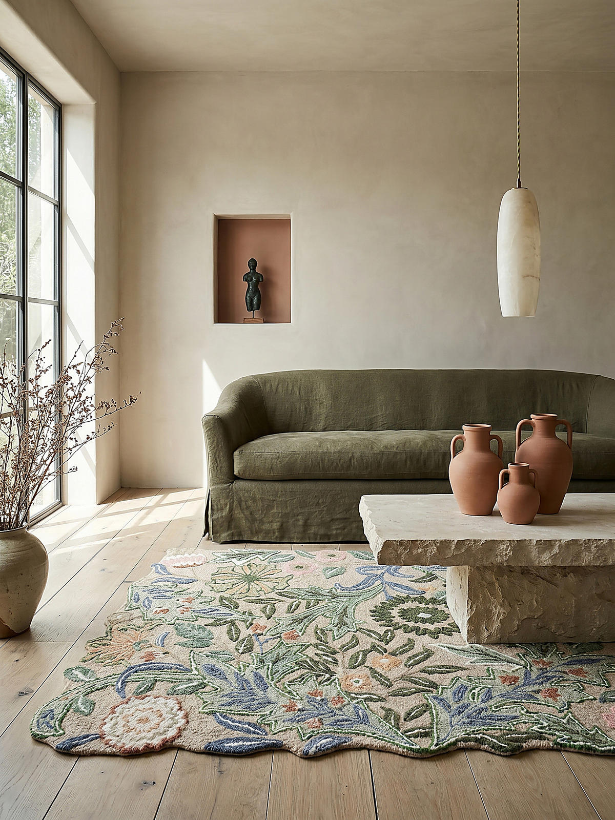 WOLLTEPPICH CHAR, floral, Grün, 200 x 290 cm - Grün, Textil (200/290cm) - KADIMA DESIGN