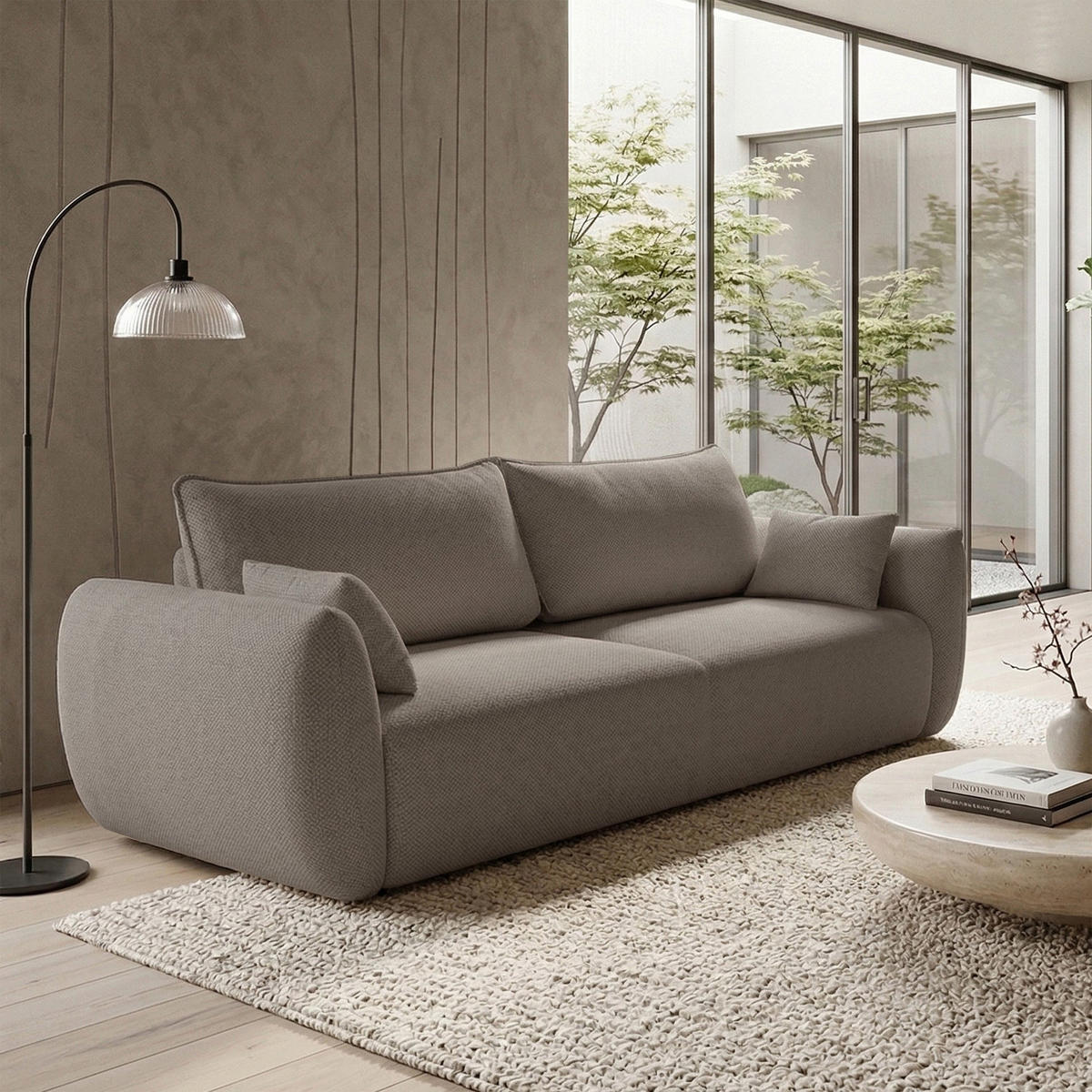 3-SITZER SCHLAFSOFA Zordo Chenille Hellbraun - Hellbraun/Schwarz, Kunststoff/Textil (238/91/102cm) - Selsey