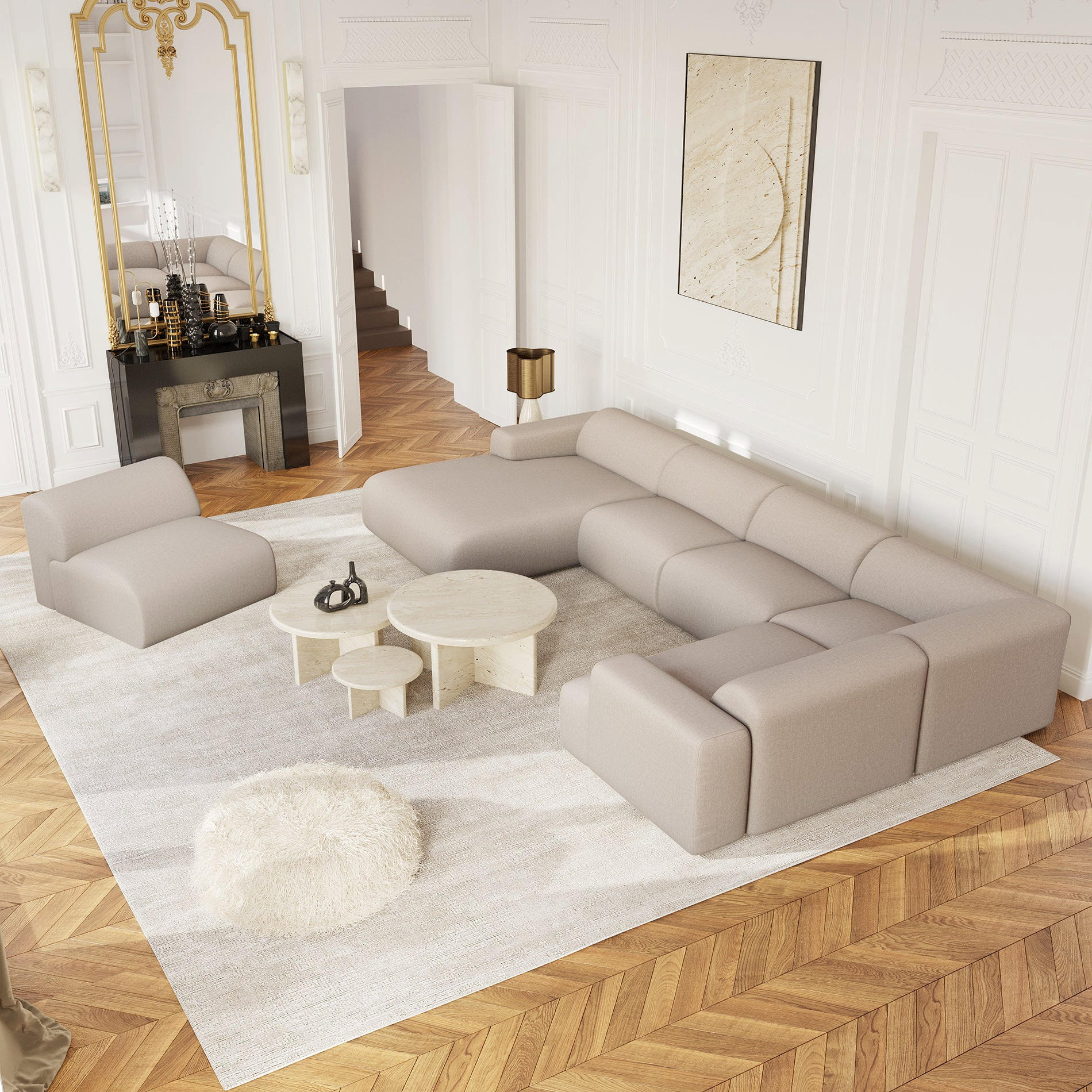 WOHNLANDSCHAFT Rastergewebe Beige 354cm - Beige, Textil (354/73/200cm) - Sia Home