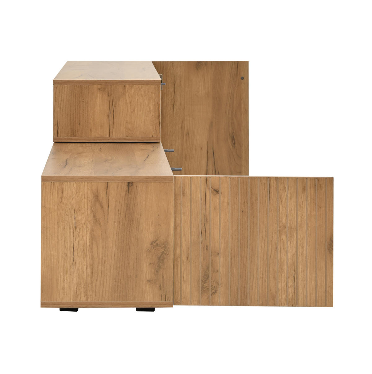 WOHNWAND 174-265/35/53,5 cm aus Spanplatte mit längenverstellbarem TV-Element Eichefarben/Schwarz - Eichefarben, Holzwerkstoff (135/53.5/35cm) - Modenvie